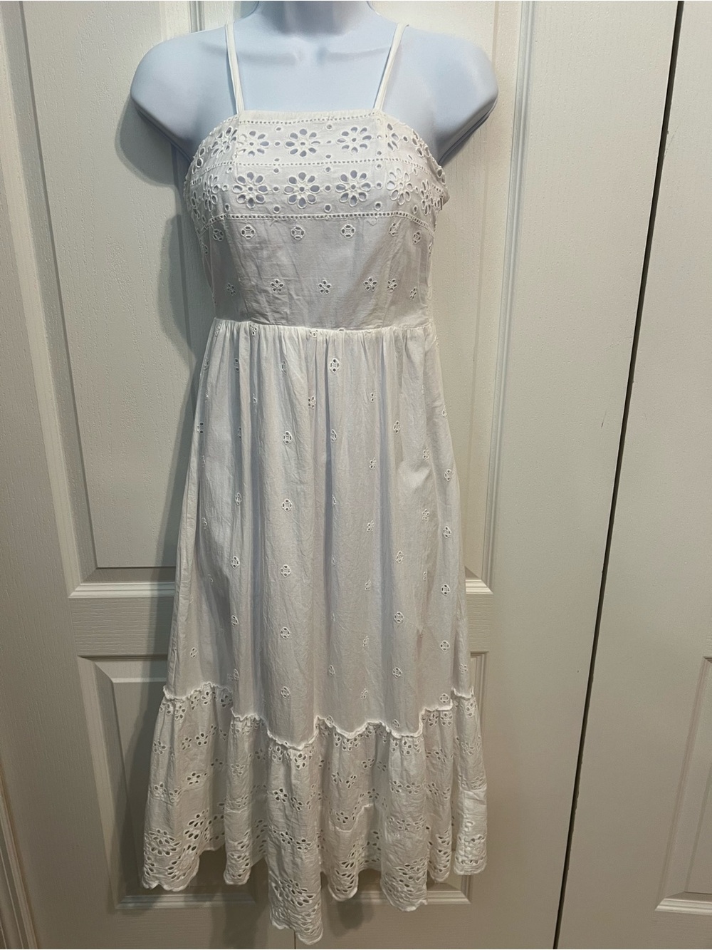 Japna White Eyelet Midi Dress with Spaghetti Straps